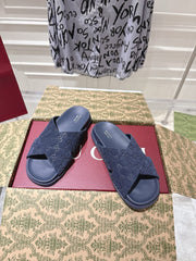 GG SLIDES IN NAVY BLUE SUEDE WITH EMBOSSED LOGO STYLE 10