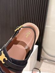 CELINE 25S TIPPI TRIOMPHE SANDAL IN BLACK CALFSKIN SUEDE