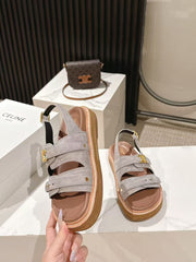 CELINE 25S TIPPI TRIOMPHE SANDAL IN LIGHT GRAY CALFSKIN SUEDE