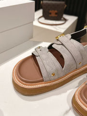 CELINE 25S TIPPI TRIOMPHE SANDAL IN LIGHT GRAY CALFSKIN SUEDE