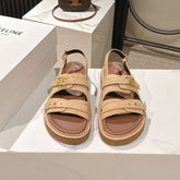 CELINE 25S TIPPI TRIOMPHE SANDAL IN LIGHT BROWN CALFSKIN SUEDE