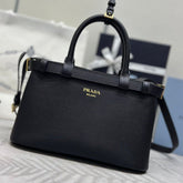PRADA 25S BUCKLE MEDIUM HANDBAG 28 IN BLACK CALFSKIN GOLD HARDWRE