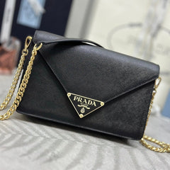 PRADA 25S SAFFIANO SHOULDER BAG 21 IN BLACK CALFSKIN GOLD HARDWARE