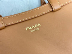 PRADA 25S BUCKLE MEDIUM HANDBAG 35 IN DARK CARAMEL CALFSKIN GOLD HARDWRE