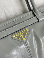 PRADA 25S BONNIE LARGE HANDBAG 38 IN GRAY GLOSSY CALFSKIN GOLD HARDWARE