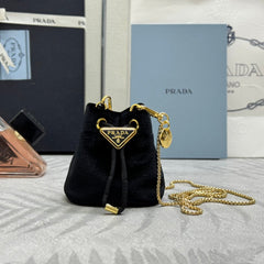 PRADA 25S MINI POUCH 12 IN BLACK VELVET GOLD HARDWARE