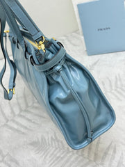 PRADA 25S BONNIE LARGE HANDBAG 38 IN LIGHT BLUE GLOSSY CALFSKIN GOLD HARDWRE