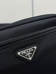 PRADA 25S MEDIUM CLUTCH BAG 26 IN BLACK NYLON SILVER HARDWRE