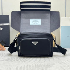 PRADA 25S SHOULDER BAG 24 IN BLACK RE-NYLON SILVER HARDWARE