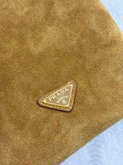 PRADA 25S BUCKET BAG 20 IN LIGHT CARAMEL SUEDE GOLD HARDWRE