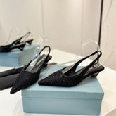 PRA SLINGBACK PUMPS BLACK SATIN WITH BLACK CRYSTALS