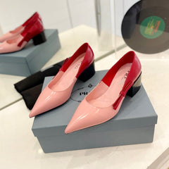 PRA MID - HEELS RED AND LIGHT PINK LAMBSKIN WITH BOW