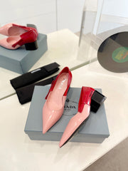 PRA MID - HEELS RED AND LIGHT PINK LAMBSKIN WITH BOW