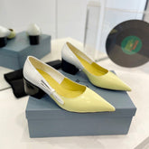 PRA BRUSHED PUMPS WHITE AND LEMON CALFSKIN