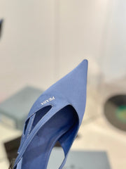 PRA STRAP CUT-OUT PUMPS CERULEAN SATIN