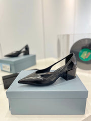 PRA STRAP CUT-OUT PUMPS BLACK CALFSKIN
