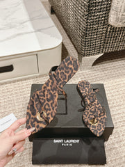 SL TANGER SLIDES LEOPARD SATIN