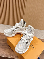 LV ARCHLIGHT SNEAKER IN WHITE MIX PALE GRAY CALFSKIN AND MONOGRAM DENIM