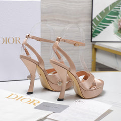 DIOR PEARL-EMBELLISHED HIGH HEEL SANDALS 25S 115 MM IN BEIGE SATIN