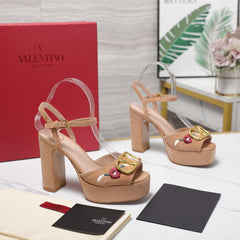 VALENTINO 25S GARAVANI VLOGO SIGNATURE HIGH-HEEL SANDALS 110 MM IN WARM BEIGE SUEDE