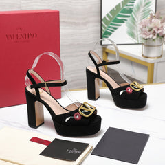 VALENTINO 25S GARAVANI VLOGO SIGNATURE HIGH-HEEL SANDALS 110 MM IN BLACK SUEDE