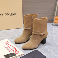 VALENTINO 25S GARAVANI VLOGO LOW BOOTS 80 MM IN LIGHT BROWN SUEDE