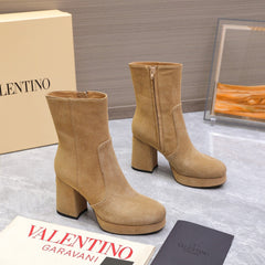 VALENTINO 25S ANKLE BOOTS WITH ZIPPER 90 MM IN LIGHT BROWN SUEDE