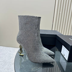 SL OPYUM GLITTER HEELED BOOT BLACK CALFSKIN