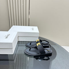 LYMPIA TRIOMPHE THONG IN CALFSKIN BLACK