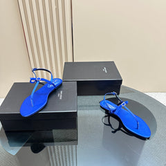 SL CRYSTAL T-STRAP FLAT SANDAL COBALT SATIN