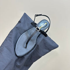 SL CRYSTAL T-STRAP FLAT SANDAL BLACK SATIN