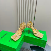 STRETCH HIGH HEELS 9 CM IN GOLD METALLIZE MESH AND LEATHER