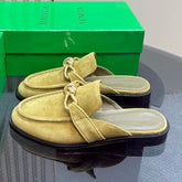 ASTAIRE MULE IN OLIVE GREEN SUEDE WITH GOLD HARDWARE