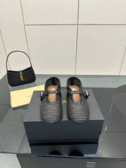 ALAIA MARY JANE FLAT 25S IN BLACK WOVEN MESH