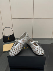 ALAIA MARY JANE FLAT 25S IN SILVER WOVEN MESH