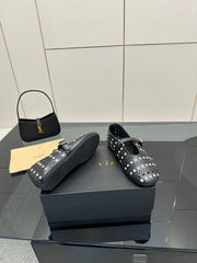 ALAIA BALLET SHOES 25S IN BLACK LAMBSKIN WITH CRYSTAL DETAILING