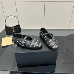 ALAIA BALLET SHOES 25S IN BLACK LAMBSKIN WITH CRYSTAL DETAILING