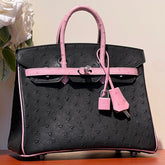 KELLY SELLIER 25 BAG IN BLACK MIX BABY PINK OSTRICH LEATHER