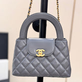CHANEL 25S KELLY 19 CM IN DARK GREY LAMBSKIN WITH GOLD HARDWARE