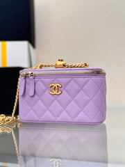 CHANEL 25S MINI VANITY BAG 16 CM IN PURPLE LAMBSKIN WITH GOLD HARDWARE