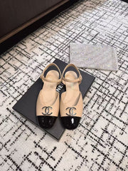 FLAT SLINGBACKS IN MACAROON BEIGE MIX BLACK CALFSKIN