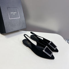 SL SQUARE BUCKLE SLINGBACK BLACK SUEDE