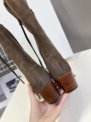 CELINE 25S HIGH CUT CHELSEA BOOTS 45MM IN DARK BROWN SUEDE