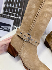 CELINE 25S BULKY LACED UP BOOTS 45MM IN LIGHT BROWN SUEDE