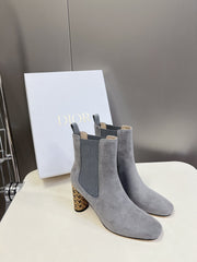 ICON HEELED ANKLE BOOT COOL GRAY SUEDE 8 CM