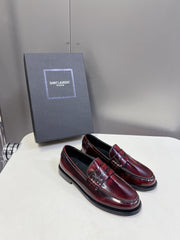 YSL 25S SAINT LAURENT LOAFERS IN TORTOISESHELL CRIMSON GLOSSY CALFSKIN