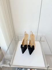 SLINGBACKS 80 MM IN BEIGE CALFSKIN AND BLACK CANVAS