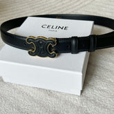 TRIOMPHE BELT 24MM IN BLACK CALFSKIN WITH LEATHER BUCKLE GOLD HARDWARE