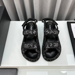 dad sandals black denim mules