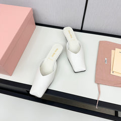 SQUARE TOE MULES WHITE SHEEPSKIN